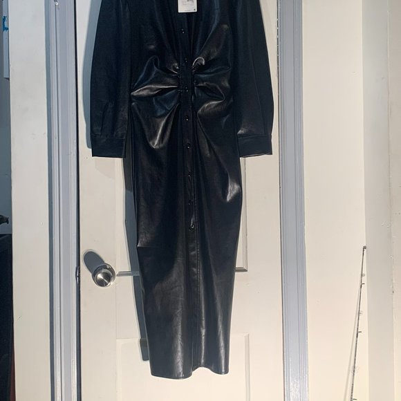 NWT ZARA FAUX LEATHER BUTTON DOWN DRESS XS - Picture 5 of 7